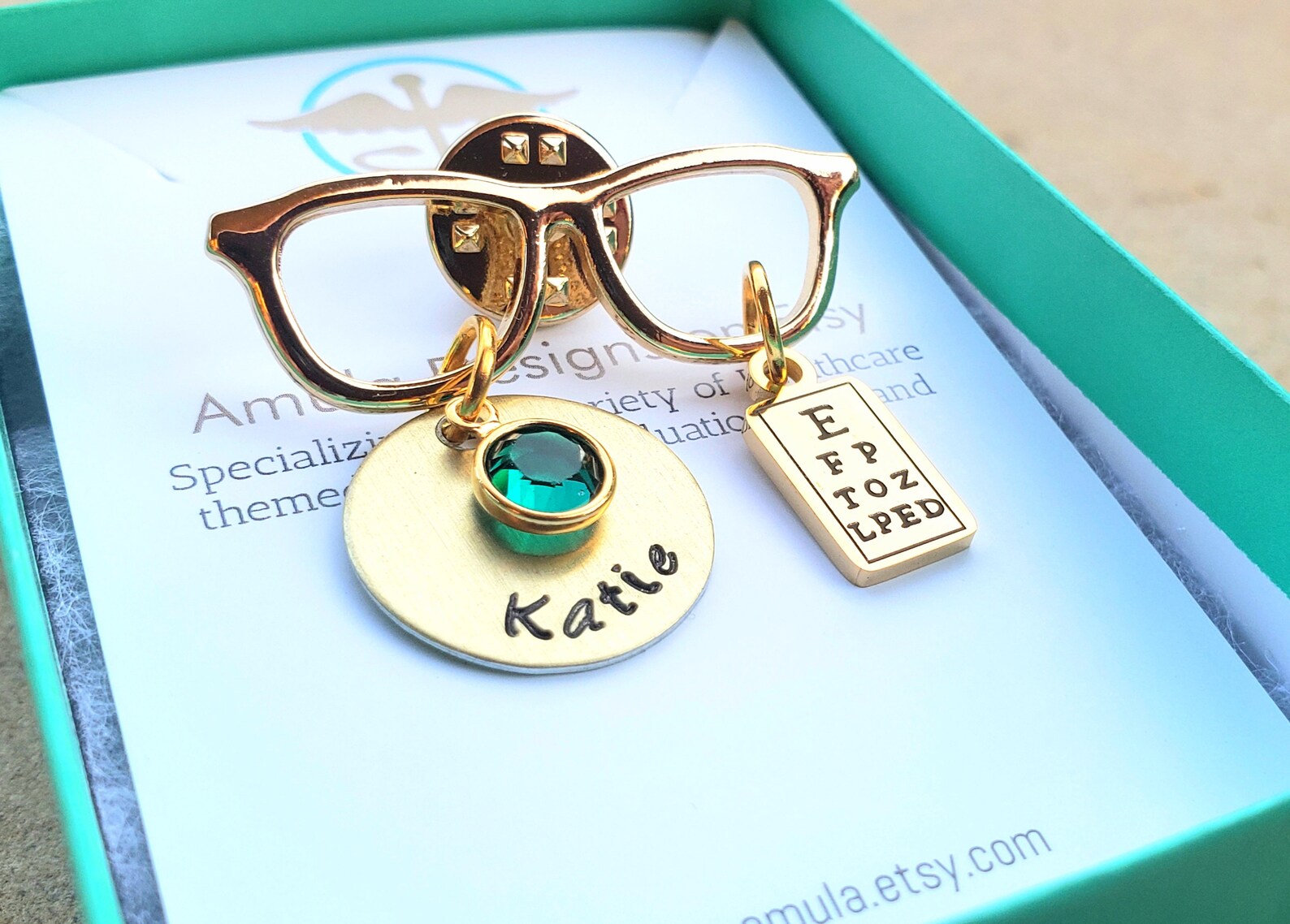 Gold Tone Optometrist Pin Ophthalmologist Gift Eyeglasses Pin Eye Chart Pin Custom OD Gift Eye