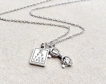 Optometrist Opthamologist Eye Doctor Reading Eye Chart Eyeglasses Gift for Graduate Necklace