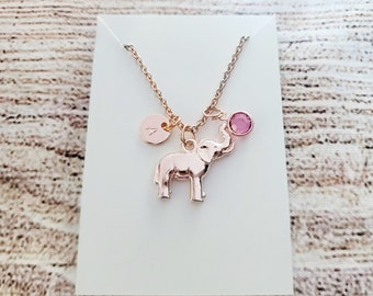 Rose Gold Elephant Necklace - Custom Elephant necklace - Personalized Elephant necklace - Elephant Rose Gold gift - Elephant Jewelry