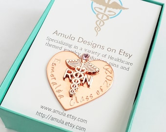 Rose Gold Heart Nurse Pin - Custom Rose Gold Nurse Pin - Nurse Graduation Pin - Pinning Ceremony - Personalized Nurse Pin with Birthstone