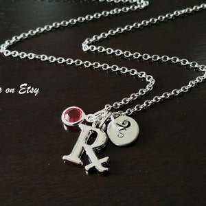 Rx Pharmacist Pharmacy Handstamped Personalized Birthstone Crystal Initial Necklace