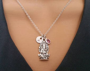 Ganesh Ganapathi Hindu God Handstamped Personalized Crystal Birthstone Initial Necklace