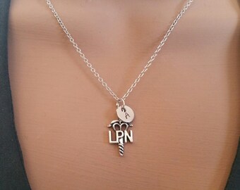 LPN Licensed Practical Nurse Handstamped Personalized Initial Necklace