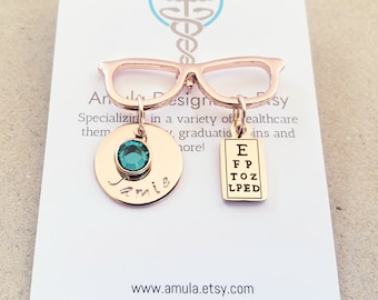 Rose Gold tone Optometrist Pin - Ophthalmologist Gift - Eyeglasses Pin - Eye Chart Pin - Custom OD gift - Eye Doctor Pin - Eye doctor gift