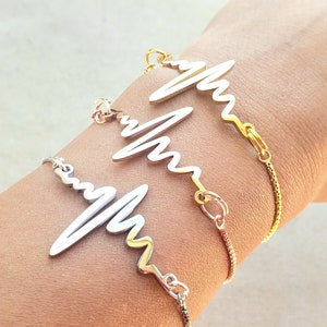 Heartbeat bracelet - EKG ECG Heartbeat Adjustable Bracelet - RN Nurse Adjustable Bracelet - Gold Rose Gold Silver Heartbeat bracelet
