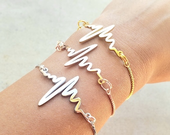 Heartbeat bracelet - EKG ECG Heartbeat Adjustable Bracelet - RN Nurse Adjustable Bracelet - Gold Rose Gold Silver Heartbeat bracelet