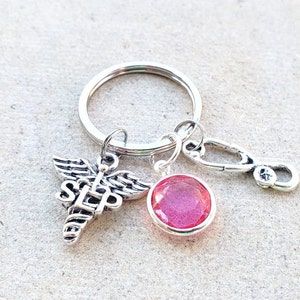SLP Speech Language Pathologist Graduation Gift Personalized Crystal Birthstone Key Chain Key Ring