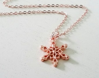 Rose Gold Snowflake necklace - snowflake necklace - Christmas necklace - Christmas gift for mom - Rose Gold Christmas gift - Snowflake gift