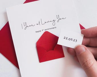 Personalised 1st Anniversary Card, One Year Gift for Boyfriend, Girlfriend, First Year Keepsake, Hidden Message Reveal, Years of Loving You