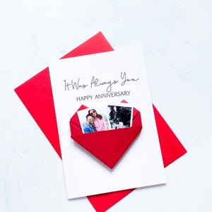 1st Anniversary Card, Origami Heart Photo Card, Personalised Paper Wedding Anniversary, Large Handmade Keepsake Gift, For Wife, Husband