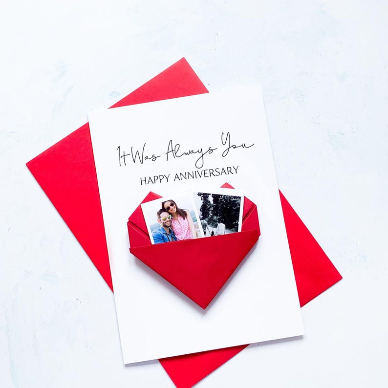 1st Anniversary Card, Origami Heart Photo Card, Personalised Paper Wedding Anniversary, Large Handmade Keepsake Gift, For Wife, Husband