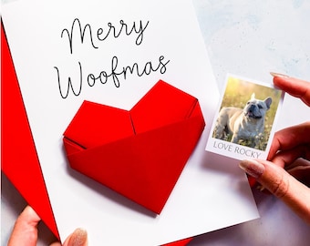 Personalised Happy Christmas Dog Card, Origami Heart From the Dog - Keepsake Gift for Pet Parent