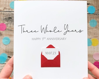 Personalised 3rd Anniversary Card, Three Whole Years Gift for Boyfriend, Girlfriend, First Year Keepsake, Hidden Message Reveal, Any Year