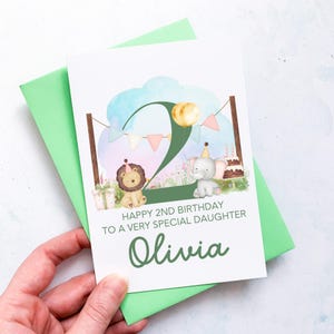 Carte personnalisée pour 2e anniversaire, fils, petit-fils, neveu, filleul, petit garçon, anniversaire d'enfant, pour enfant, cadeau de deuxième anniversaire, animal mignon