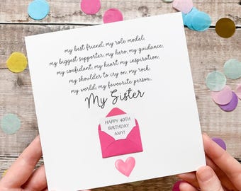 Birthday Card For Sister: Thoughtful Card For Her - Personalised, Handmade 3D Design, Custom Keepsake Gift, Sentimental Verse