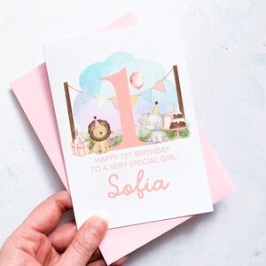 Carte personnalisée 1er anniversaire d'animal, fille, petite-fille, nièce, filleule, petite fille, anniversaire d'enfant, cadeau de premier anniversaire