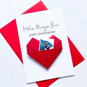 Personalised Always You Anniversary Card, Origami Heart Photo Card, Wedding Anniversary, Large Handmade Keepsake Gift, For Wife, Husband