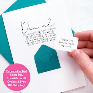 Carte d'anniversaire de mari personnalisée - Souvenir fait main avec verset | Cadeau de mariage ou d'anniversaire pour lui, carte personnalisée romantique