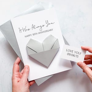 10周年記念カード、折り紙ハート、パーソナライズされた10周年結婚記念日、大型の高級手作りカード、記念品ギフト、妻、夫へ