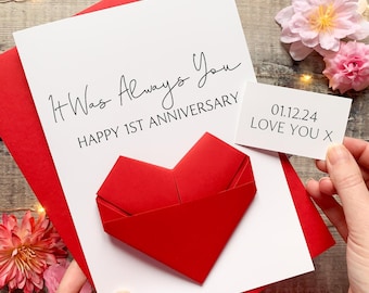 Personalised 1st Anniversary Card: Origami Heart Keepsake Gift
