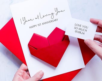 Origami Heart 1st Anniversary Card: Handmade Keepsake Gift