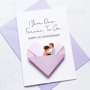 1周年記念カード、折り紙ハートフォトカード、パーソナライズされた紙の結婚記念日、大きな手作りの記念品ギフト、妻、夫へ