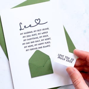 Carte d'anniversaire personnalisée pour mari, carte d'anniversaire de mariage faite main pour lui, cadeau souvenir romantique personnalisé, couplet sentimental,
