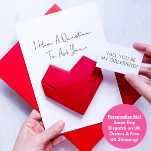 Carte de proposition personnalisée seras-tu ma petite amie, coeur en origami souvenir fait main, pour petite amie, sois mon petit ami, question révélée