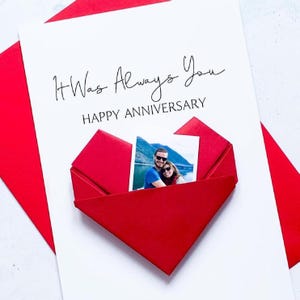 Personalised Always You Anniversary Card, Origami Heart Photo Card, Wedding Anniversary, Large Handmade Keepsake Gift, For Wife, Husband