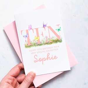 Carte personnalisée papillon 10e anniversaire, fille, petite-fille, nièce, filleule, petite fille, anniversaire d'enfant, cadeau de dixième anniversaire