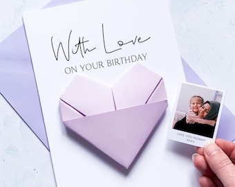 Personalised Origami Heart Birthday Card For Mummy: Photo Keepsake Gift