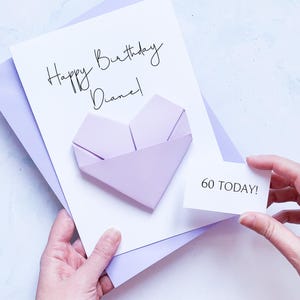 Carte de 60e anniversaire, coeur en origami, cadeau souvenir fait main personnalisé, pour femme, soeur, meilleure amie, meilleure amie, 60 ans aujourd'hui, pour elle, femme