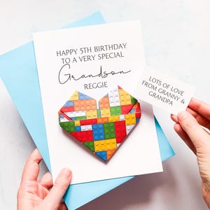 Carte d'anniversaire personnalisée de petit-fils, coeur origami brique, cadeau souvenir fait main, pour son anniversaire, anniversaire d'enfant, adolescent, âge