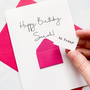 Carte de 50 ans, 50 ans, personnalisée, n'importe quel nom, carte d'anniversaire pour femme, jolie carte d'anniversaire, faite main, carte 3D, anniversaire de femme