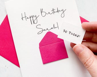 Carte de 50 ans, 50 ans, personnalisée, n'importe quel nom, carte d'anniversaire pour femme, jolie carte d'anniversaire, faite main, carte 3D, anniversaire de femme