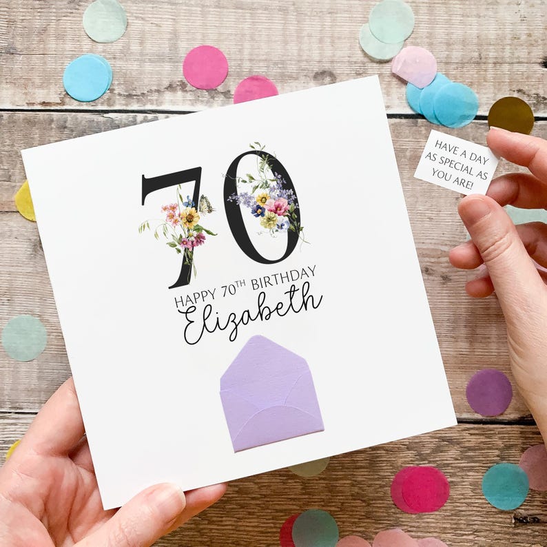 70th Birthday Card, Personalised Card for Her, Any Name and Age ...