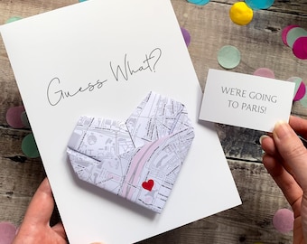 Personalised Map Holiday Reveal Card, Origami Heart Hidden Message, Luxury Destination Surprise, Gift Experience Voucher