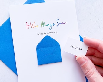 LGBTQ+ Anniversary Card: Rainbow Pride Keepsake with Mini Envelope