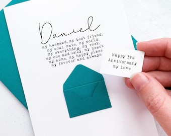 Personalised Husband Anniversary Card: Handmade Keepsake with Mini Envelope
