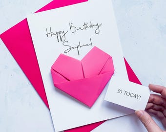 Personalised 30th Birthday Card: Handmade Origami Heart Keepsake