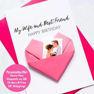 Carte d'anniversaire personnalisée pour femme, carte photo coeur en origami, 30e, 40e, 50e, tout anniversaire, grand cadeau souvenir fait main, meilleur ami