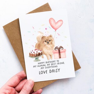 Carte d'anniversaire personnalisée de Poméranie, carte de chien faite main personnalisée, cadeau souvenir mignon d'animal de compagnie pour les amoureux des chiens et les parents d'animaux de compagnie