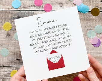 Personalised Anniversary Card For Wife, My Everything, Romantic Card with Verse, Keepsake Gift for Wedding Anniversary, Hidden Message