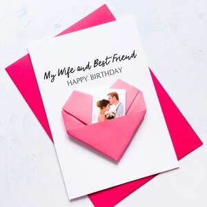 Carte d'anniversaire femme et meilleur ami, carte photo coeur en origami, 30e, 40e, 50e, n'importe quel anniversaire, grand cadeau souvenir fait main personnalisé