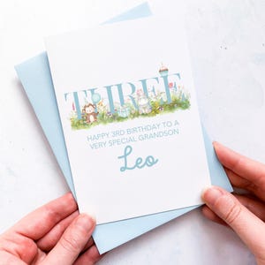 Carte personnalisée pour le 3e anniversaire, fils, petit-fils, neveu, filleul, petit garçon, anniversaire d'enfant, pour enfant, cadeau de troisième anniversaire, animaux mignons