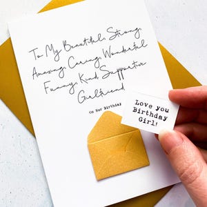 Carte d'anniversaire personnalisée pour petite amie, carte de vers sentimentaux, carte romantique, à ma petite amie, carte d'anniversaire pour partenaire, cadeau souvenir