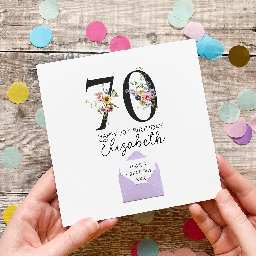 70th Birthday Card, Personalised Card for Her, Any Name and Age ...