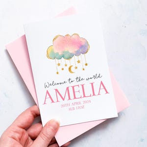 Carte personnalisée pour nouveau-né, Bienvenue dans le monde, nouveau-né, cadeau pour un nouveau-né, carte de bébé fille, carte de félicitations, nouvelle maman, nouveau papa