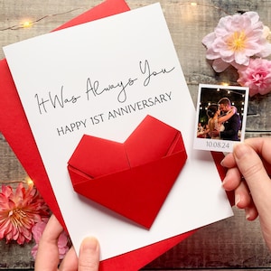 Personalisierte Origami Herz Karte zum 1. Jahrestag - Andenken für Mann oder Frau