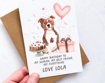 Personalised Staffie Birthday Card: From the Dog, Pet Lover Gift